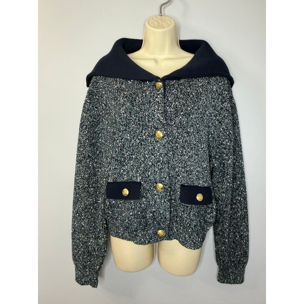 J. Crew Marled Sailor-collar Cardigan Women's L Preppy - Picture 2 of 11